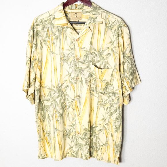 Jamaica Jaxx Men’s Button Front Shirt Yellow Green Size XL Hawaiian Jamaican - Picture 1 of 8